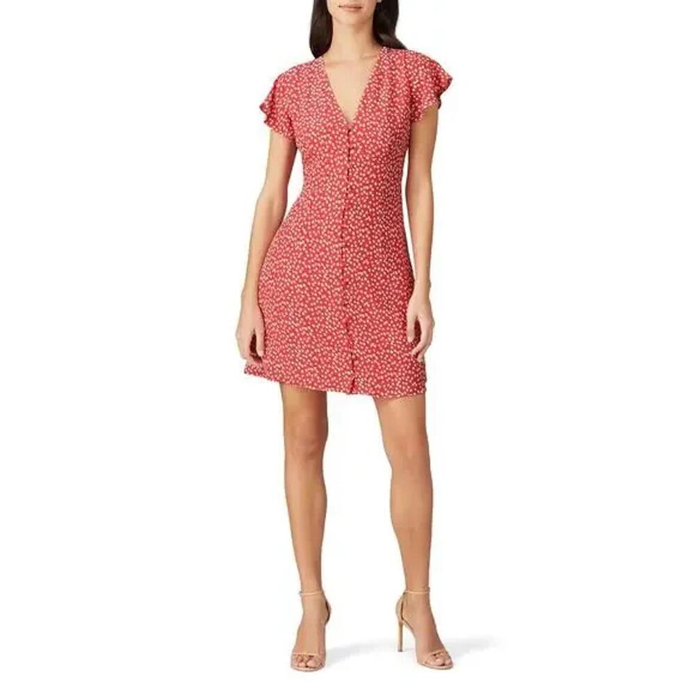 RAILS Helena Daisy Print Flared Dress Flutter Sleeve Button